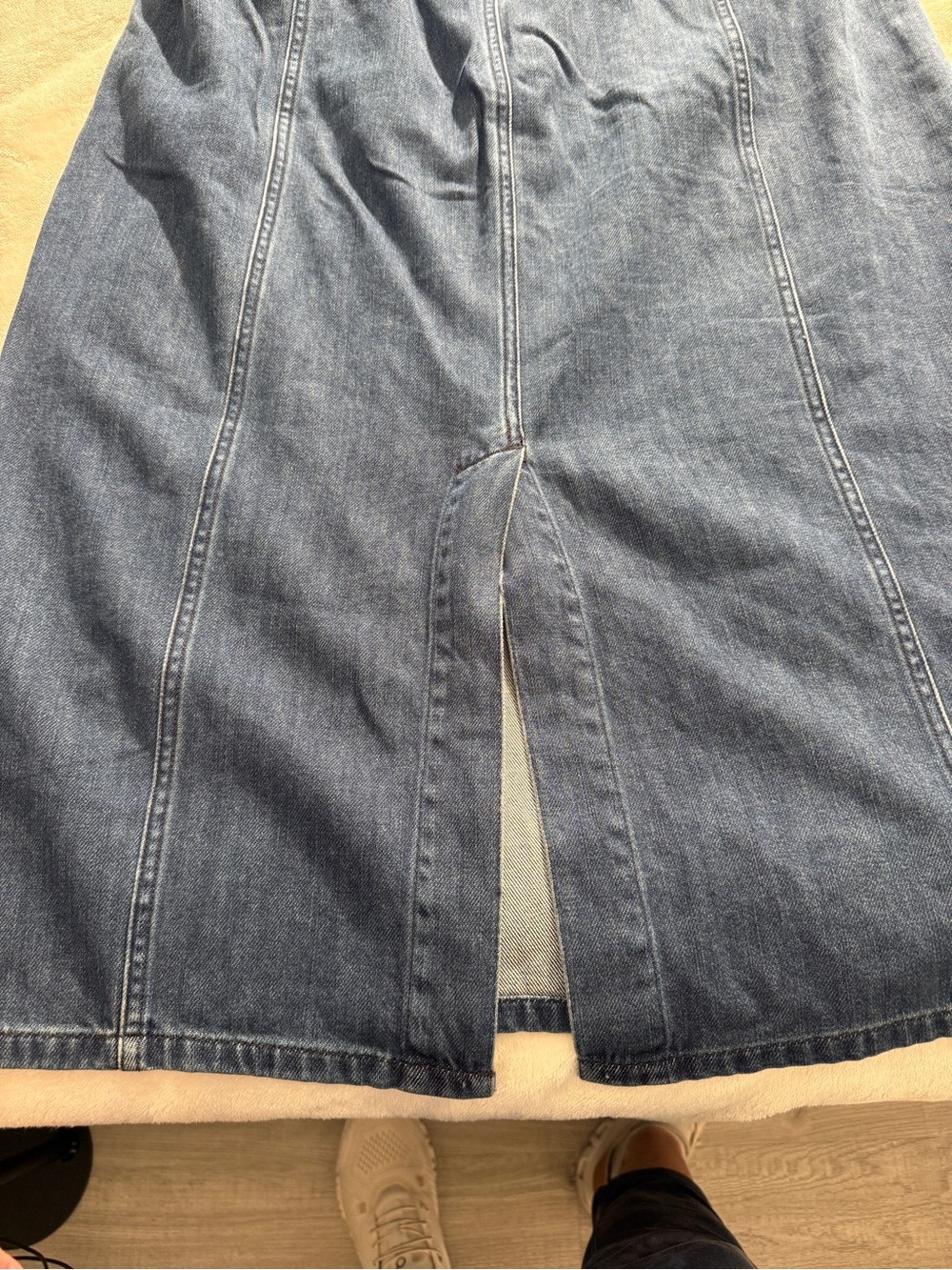 Orvis Denim Maxi Skirt Size 14 Blue 100% Cotton Paneled A-Line Back Slit - Picture 5 of 8